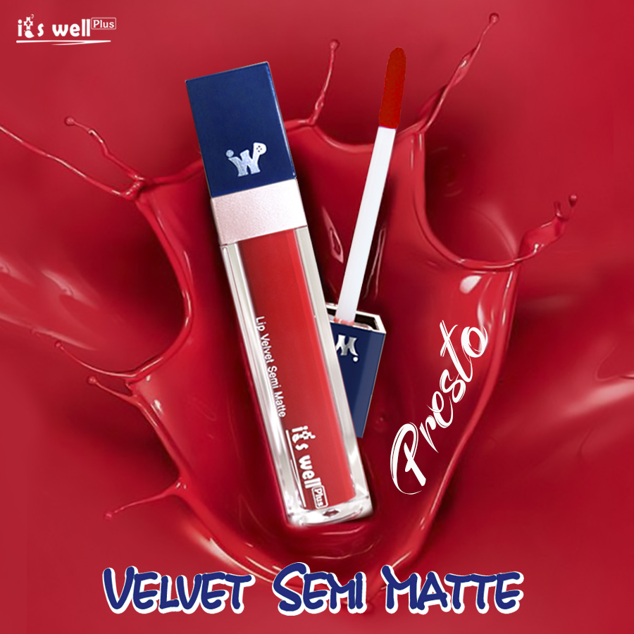 Son Kem It's Well Plus Chất Lì Mềm Mịn Lâu Trôi, Lên Màu Chuẩn Hàn Quốc Lip Velvet Semi Matte #03 Presto 8g (Màu Đỏ Cherry)