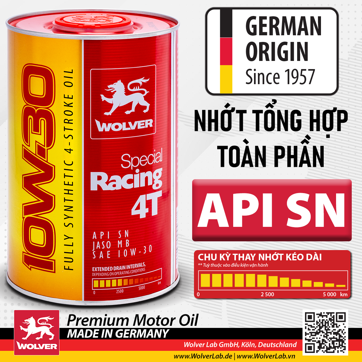 HOT COMBO - Dầu nhớt xe ga Wolver Special Racing 10W30 SN (800ml) AirBlade AB NVX Honda Yamaha - Cao cấp từ Đức - Wolver 10W30 - Special 10W30