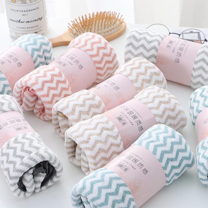 Khăn mặt khăn tắm lông cừu Hàn Quốc lượn sóng kẻ sọc khăn lau đa năng siêu mềm mại thấm hút sử dụng cực thích