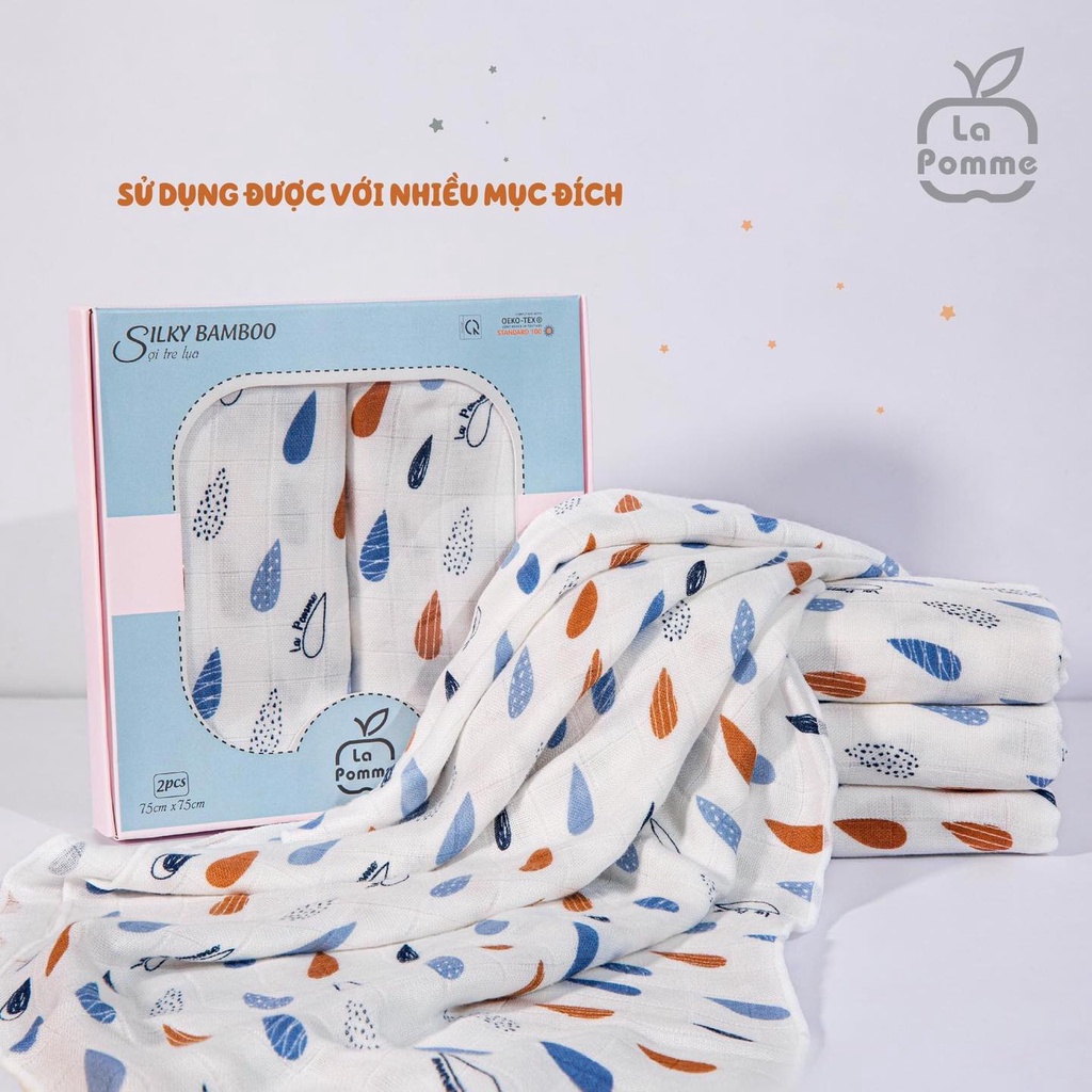 Khăn đa năng bé sơ sinh sợi tre lụa 75x75 và 120x120 cm la pomme k002 k003