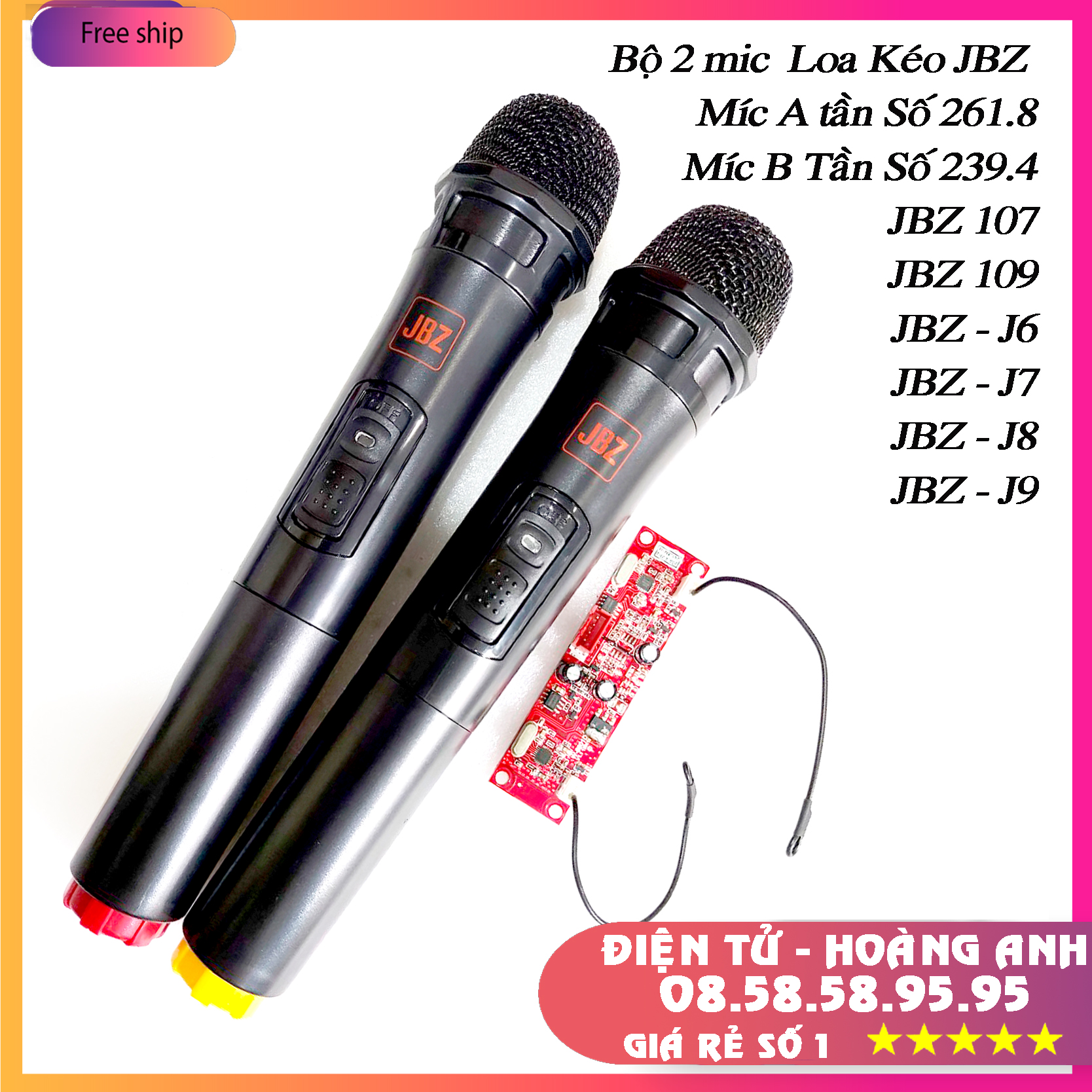 Bộ 2 míc cho loa kéo jbz tần số 261.8 + 239.4 jbz - 106 - 108 - 107 - 109 - j6 - j7 - j8 - j9