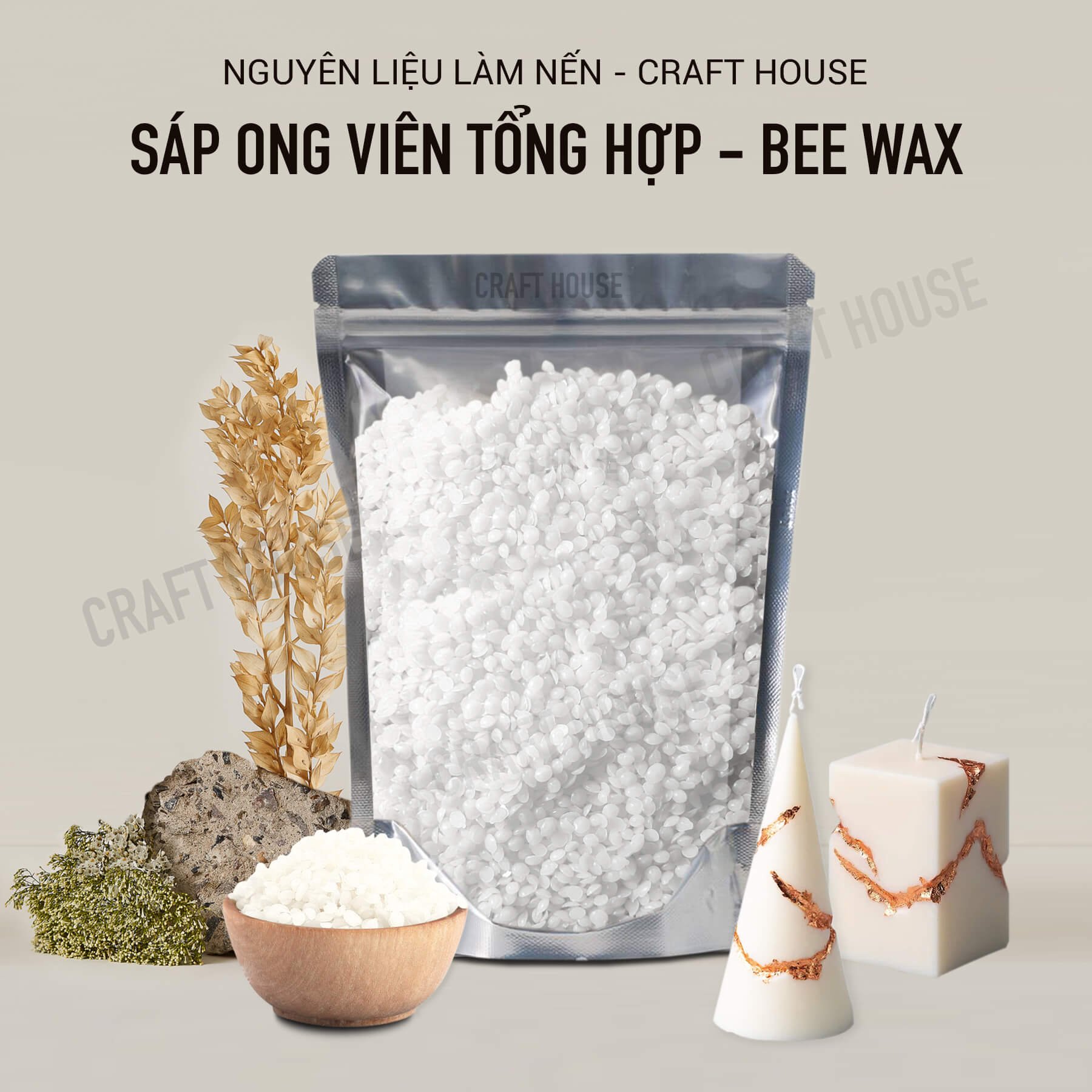 Sáp Ong viên tổng hợp Natural Beeswax Làm Nến Thơm, mỹ phẩm handmade dạng viên, màu trắng, không mùi