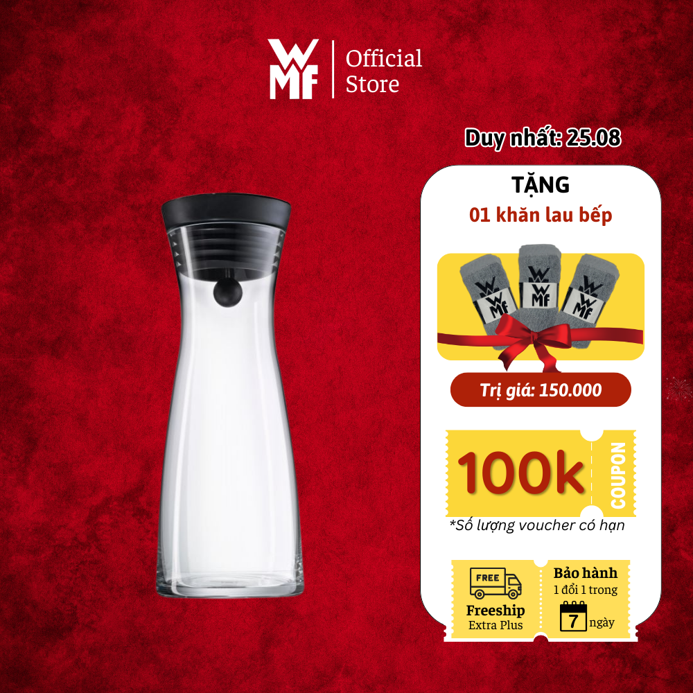 Bình nước thuỷ tinh wmf decanter, dung tích 1l, 0.75l có lưới lọc, nắp 360, không quai sang trọng