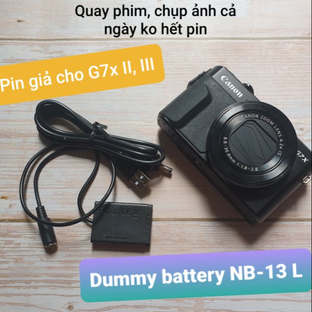 Pin giả lập canon g7x ii g7x iii pin giả canon nb-13 l dùng sạc dự phòng quay cả ngày không hết pin