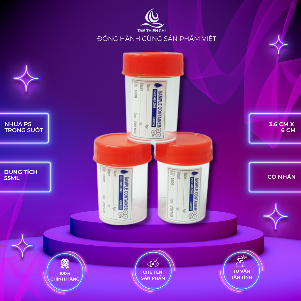 Lọ đựng mẫu nắp đỏ có nhãn HTM 55 ml túi 10 cái Tâm Thiện Chí