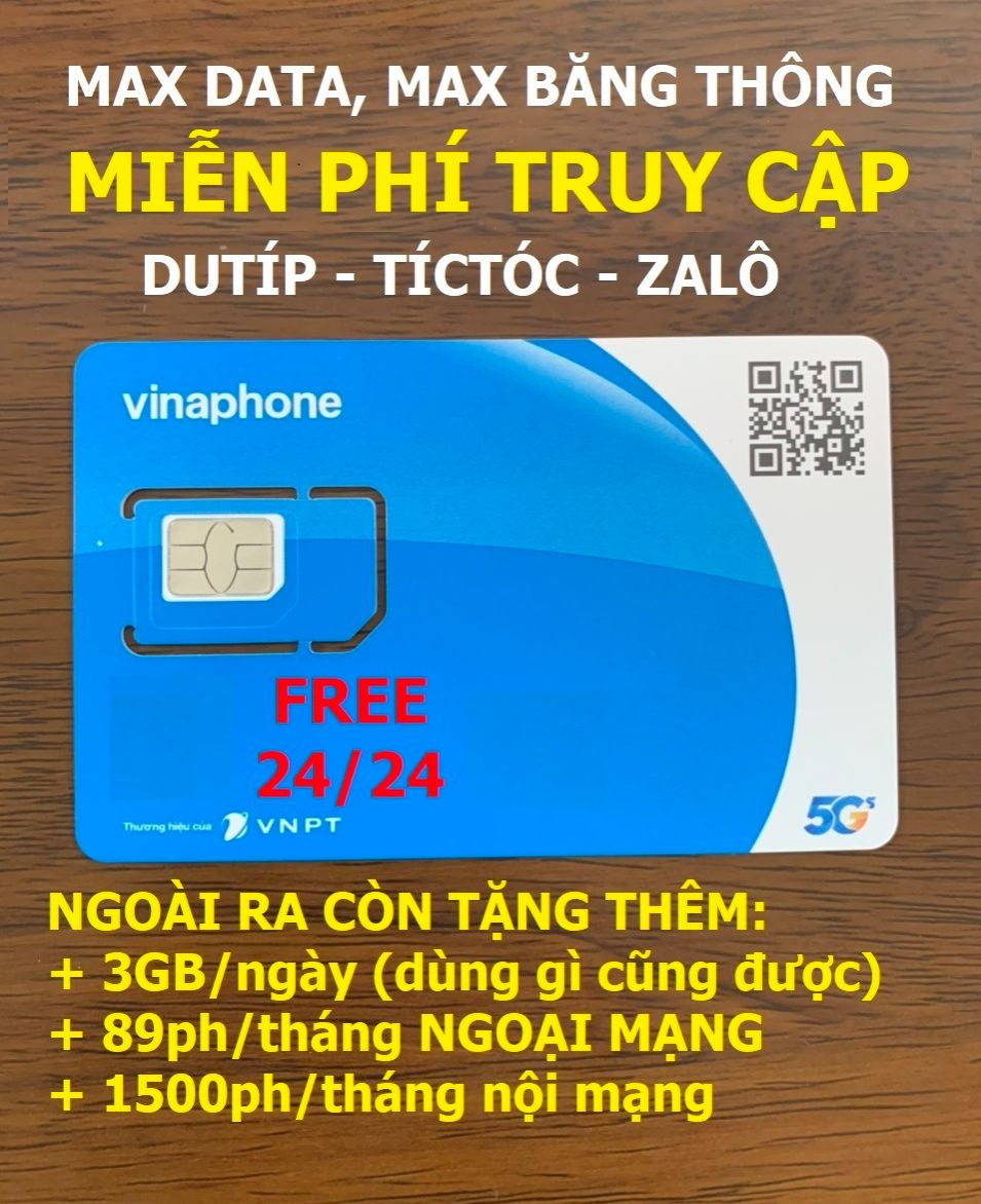 Sim 4G Vinaphone Free DATA youtube, tiktok với tốc độ cao, MAX băng thông, Max dung lượng, Nghe gọi miễn phí - Dùng Toàn Quốc - Sim chưa kích hoạt