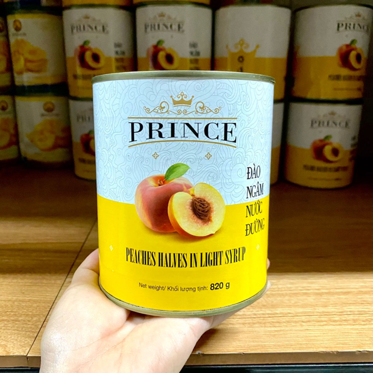 Đào ngâm prince lon 820g