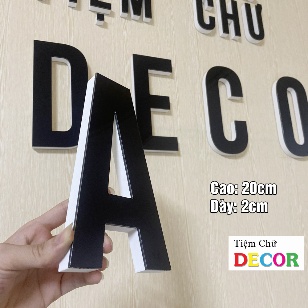 Chữ Nổi Đen Gương 20cm T1 In Hoa Dán Tường Trang Trí Shop - Chữ Decor Biển quảng cáo Chất Liệu Fomex