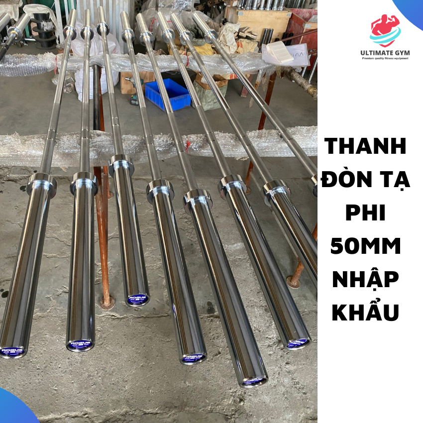[Hàng nhập khẩu] Thanh đòn tạ barbell ROGUE 2,2m & 1,8m. cong EZ barbell1,2m curved phi 50mm thép carbon chuẩn olympic ULTIMATE GYM