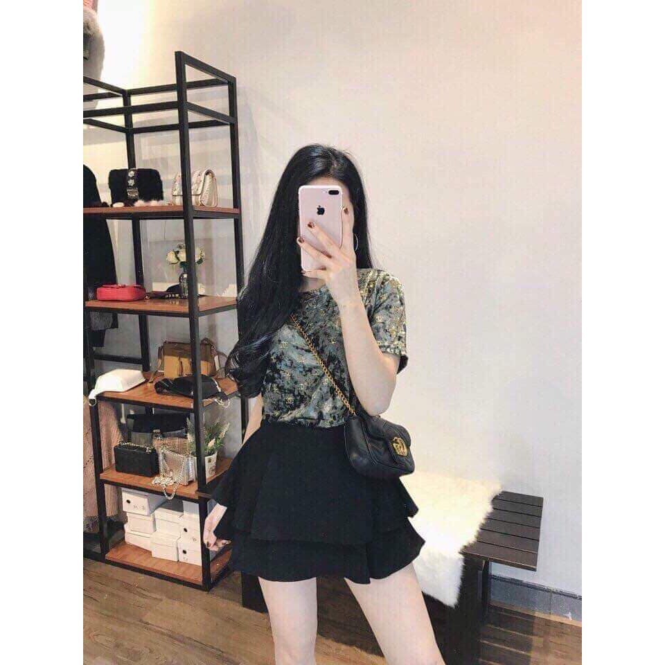 Chân váy 2 tầng ngắn xòe xếp ly - có quần lót trong - chất vải Umi hàn - màu đen cực xinh dễ phối đồ