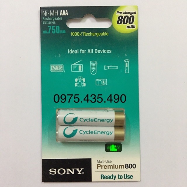 Pin Sạc AAA Sony (Pin Đũa Sạc Dùng Cho Điện Thoại Kéo Dài) Chính Hãng 800 mAh Vỉ 2 Viên