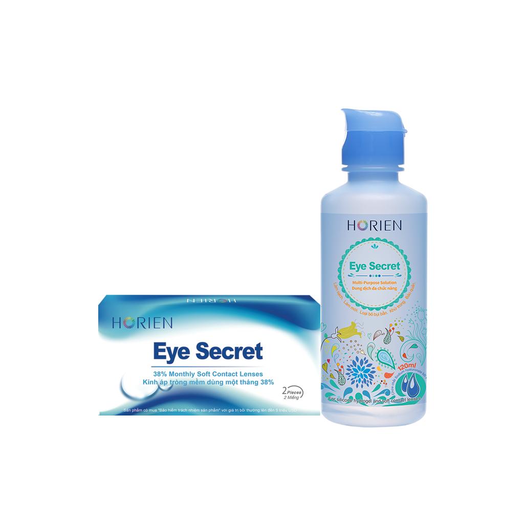 Bộ Kính Áp Tròng Không Màu Dùng 1 Tháng và Dung dịch ngâm kính 120ml Eye Secret