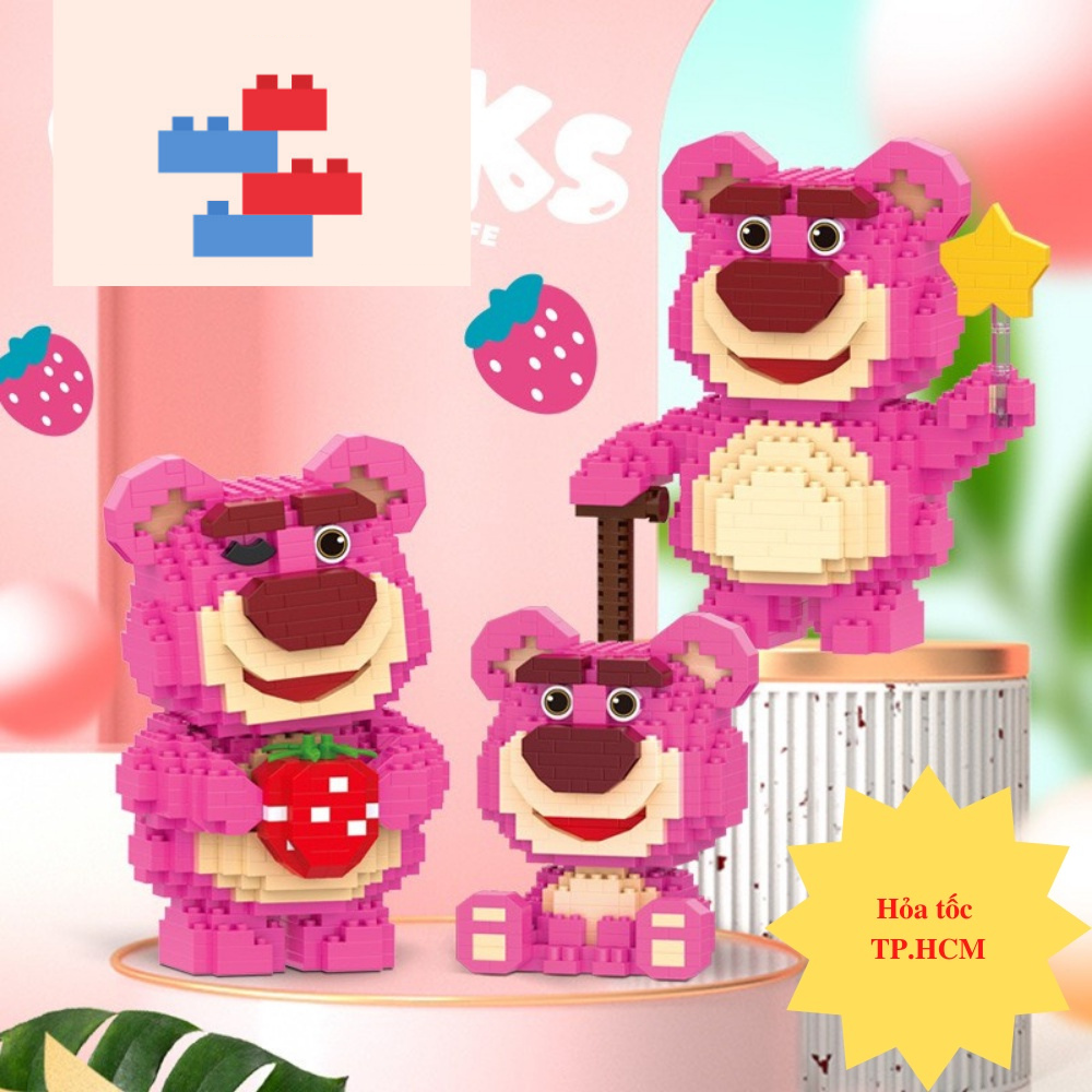 Lắp ráp Gấu Dâu Lotso Gia đình, đồ chơi lắp ráp 3D Gia đình gấu Lotso đáng yêu