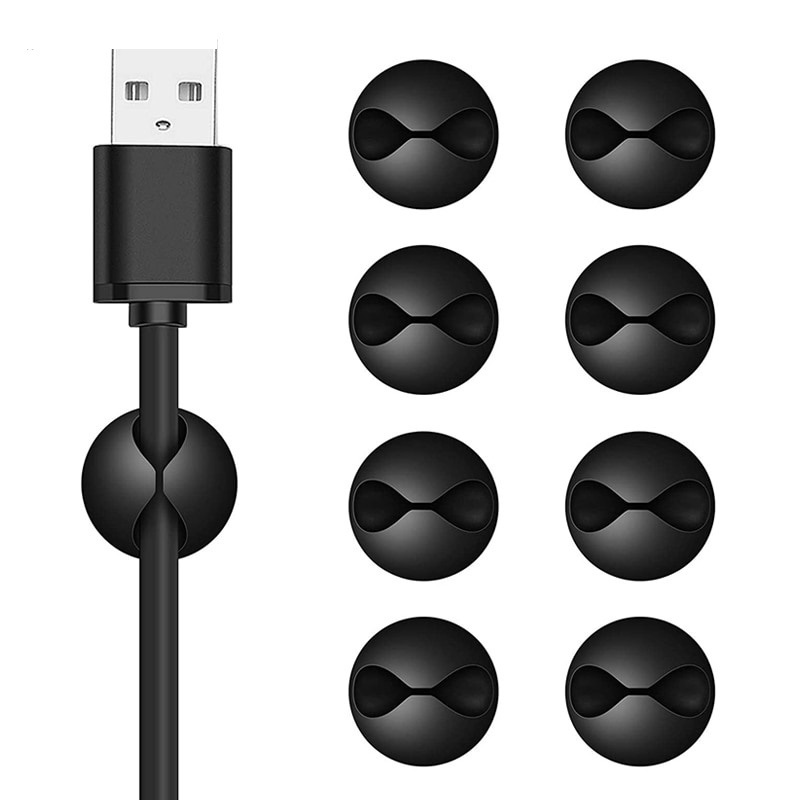 Combo 10 miếng dán giữ dây cáp sạc USB mini - Kẹp giữ cố định dây sạc (màu đen)