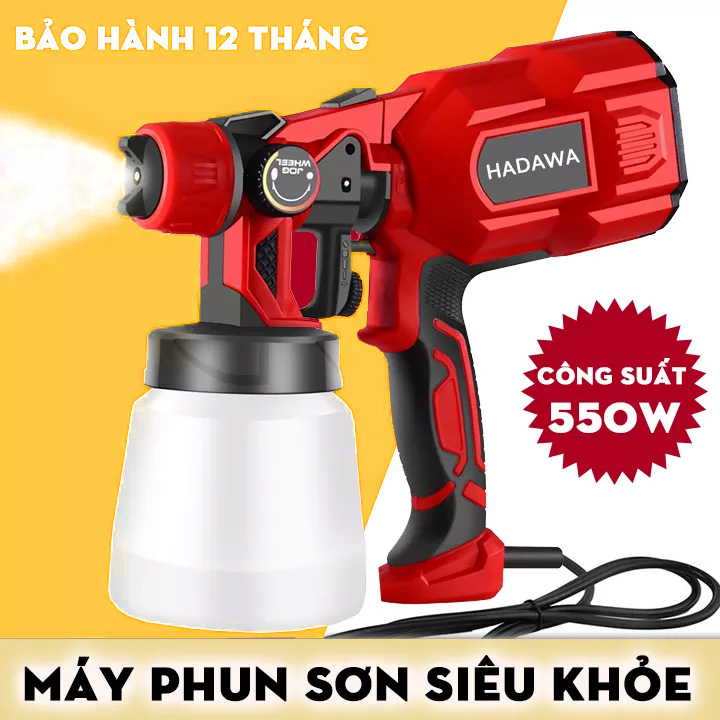 Máy phun sơn cầm tay hadawa - công suất khỏe 550w - máy phun sơn dùng điện 220v - dung tích bình 800 ml - spraygun