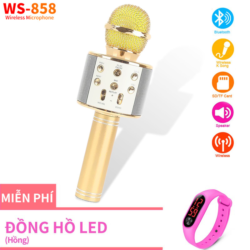 Micro bluetooth không dây WS-858, hát karaoke tại nhà, micro bluetooth