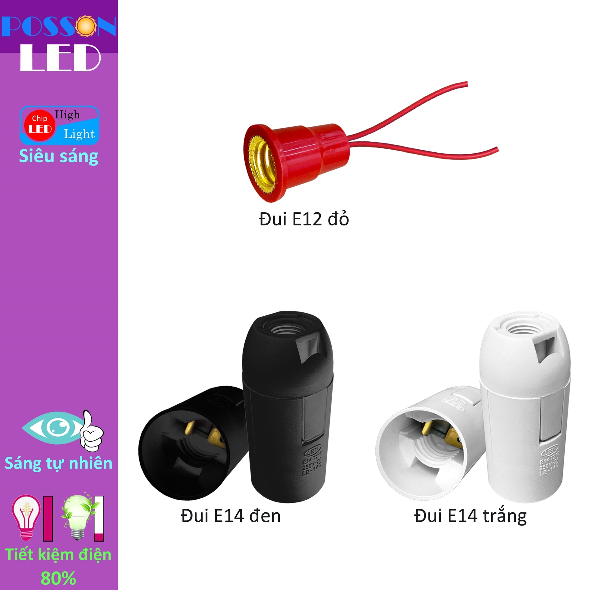 10 Đui đuôi chui đèn E12 E14 bóng nến quả nhót cà na treo trang trí đèn lồng bàn thờ Posson LH-E1214x