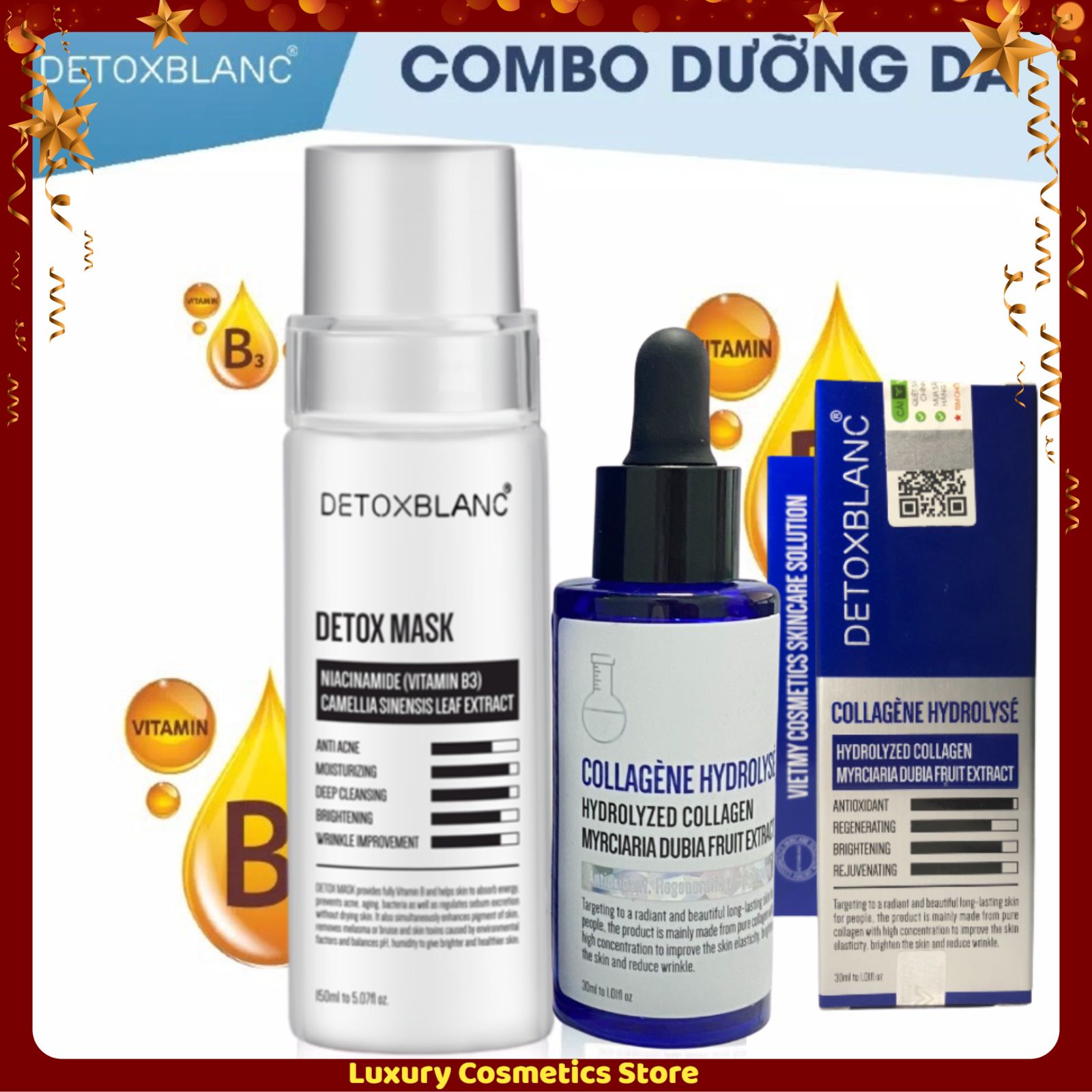 Combo Thải Độc Ngừa Lão Hóa Detox Blanc- Detox Mask 150ml & Serum Collagène Hydrolysé 40ml