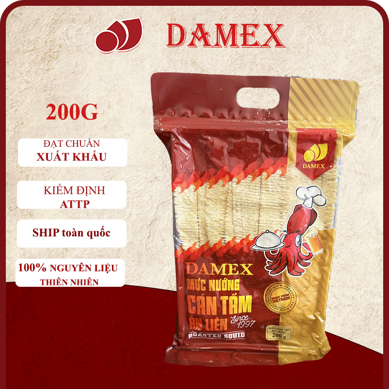 Mực Cán Tẩm Gia Vị Ăn Liền Damex 200g khô mực cán nướng ăn vặt đậm vị