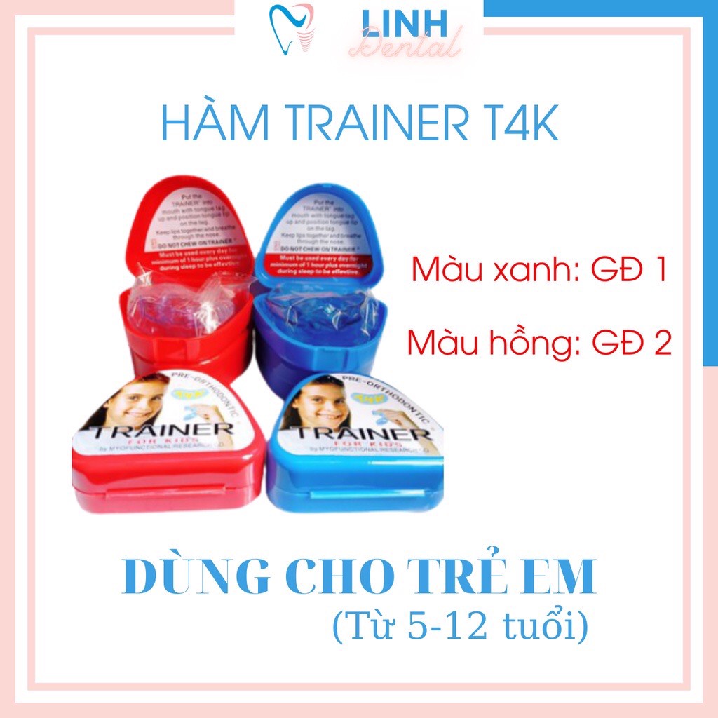 Niềng răng tại nhà, Bộ hàm máng niềng răng trainer silicon trong suốt tại nhà cho trẻ T4K xuất xứ Úc hai gia đoạn xanh và hồng