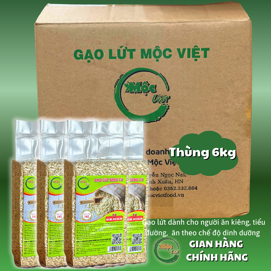 Thùng 6kg gạo lứt Séng Cù chính hãng Mộc Việt , hút chân không 1kg/1