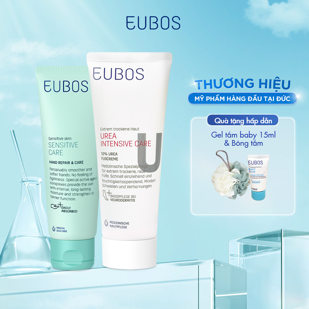 Combo kem dưỡng tay eubos 75ml và kem dưỡng gót chân urea 100ml dưỡng ẩm, phục hồi da khô, da nhạy cảm - đức