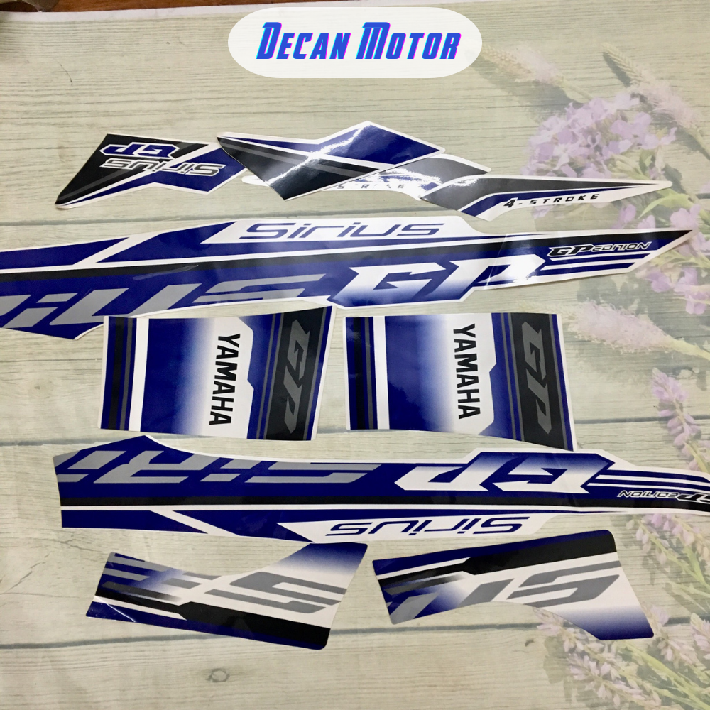 Tem dán xe máy Sirius Gp màu xanh dương, giúp xe bạn trông mới cứng khi được tân trang, màu sắc in rõ nét, chất liệu tem ba lớp siêu bền màu