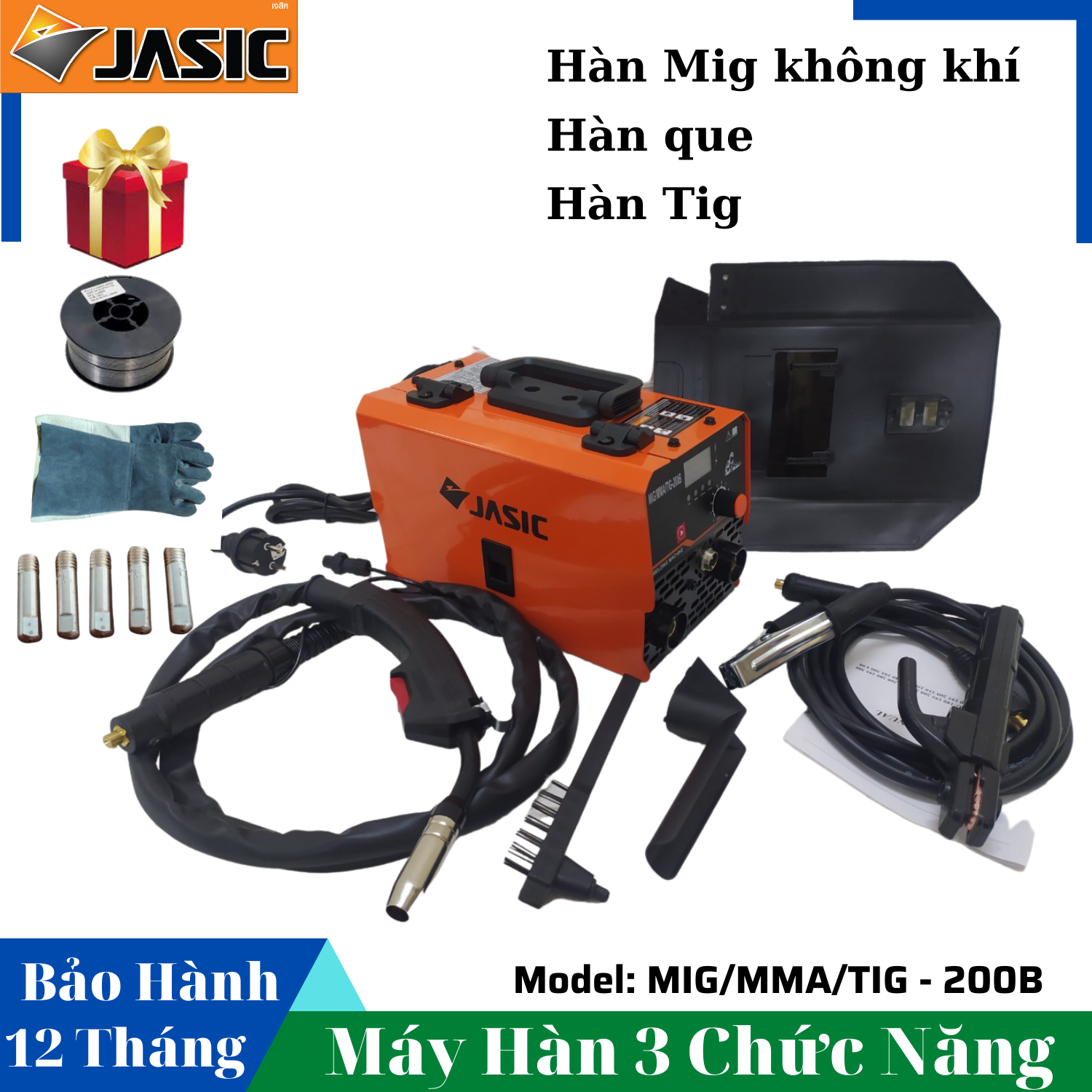 Máy hàn mig 3 chức năng 200b- tặng cuộn dây, bao tay hàn, 5 béc hàn - bảo hành 12 tháng