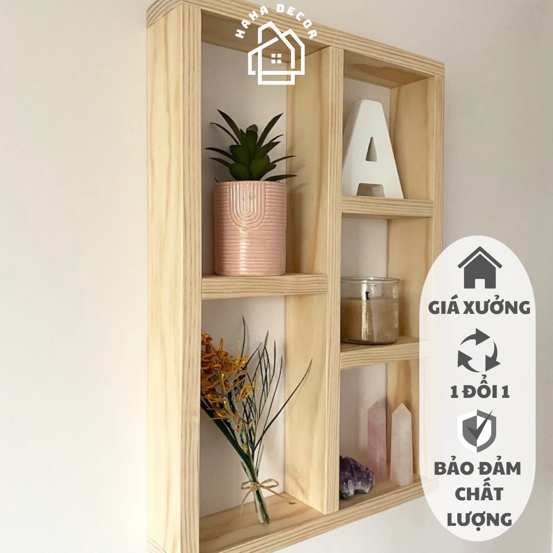 Kệ treo tường trưng bày sản phẩm kệ gỗ decor trang trí studio quán cà phê KGTT14NM