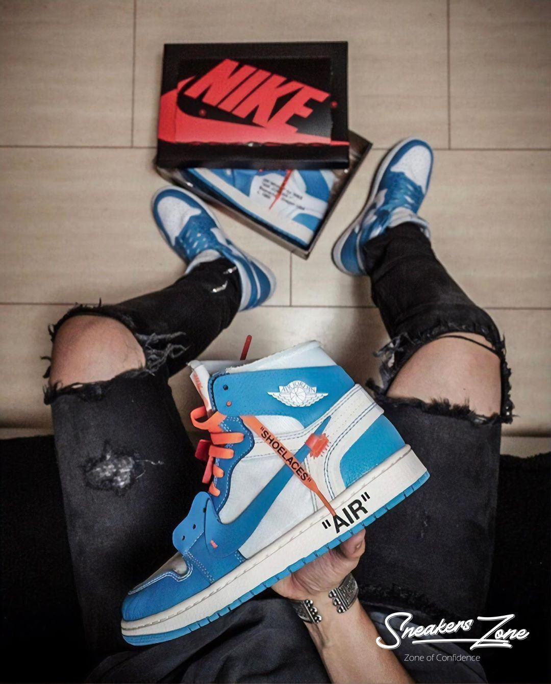 (FREESHIP+HỘP+QUÀ) Giày Thể Thao AIR JORDAN 1 OFF WHITE Retro High University UNC Xanh Trắng Cực Phong Cách 7
