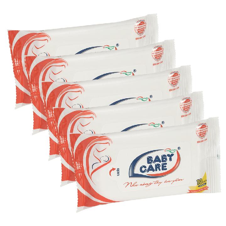 Combo 10 Gói  Khăn Giấy Ướt Baby Care  10 Miếng - Hương Phấn, Nhỏ Gọn, Tiện Lợi Tiện Mang Theo