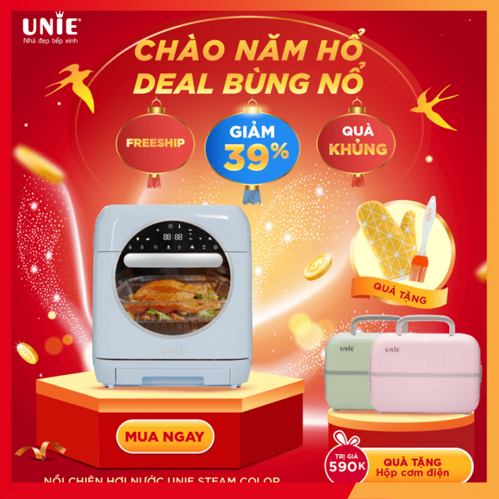 Nồi chiên hơi nước UNIE STEAM COLOR ,Hàng chính hãng Thái Lan ,Dung tích lớn 15 lít ,Công suất 1800W ,Đột phá công nghệ chiên hấp 2 trong 1 ,Khay chứa nước dung tích lớn tháo lắp dễ dàng vệ sinh , Bảo hành 12 tháng 1 đổi 1 trong 7 ngày