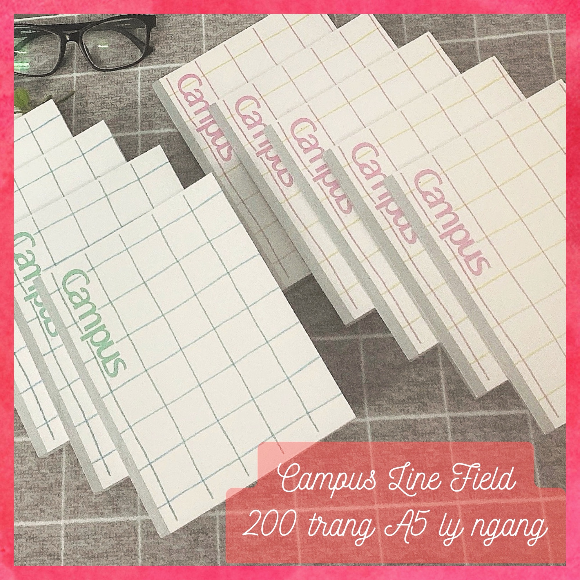 Combo 4 quyển tập Campus 2 màu xanh và đỏ A5 200 trang ly ngang