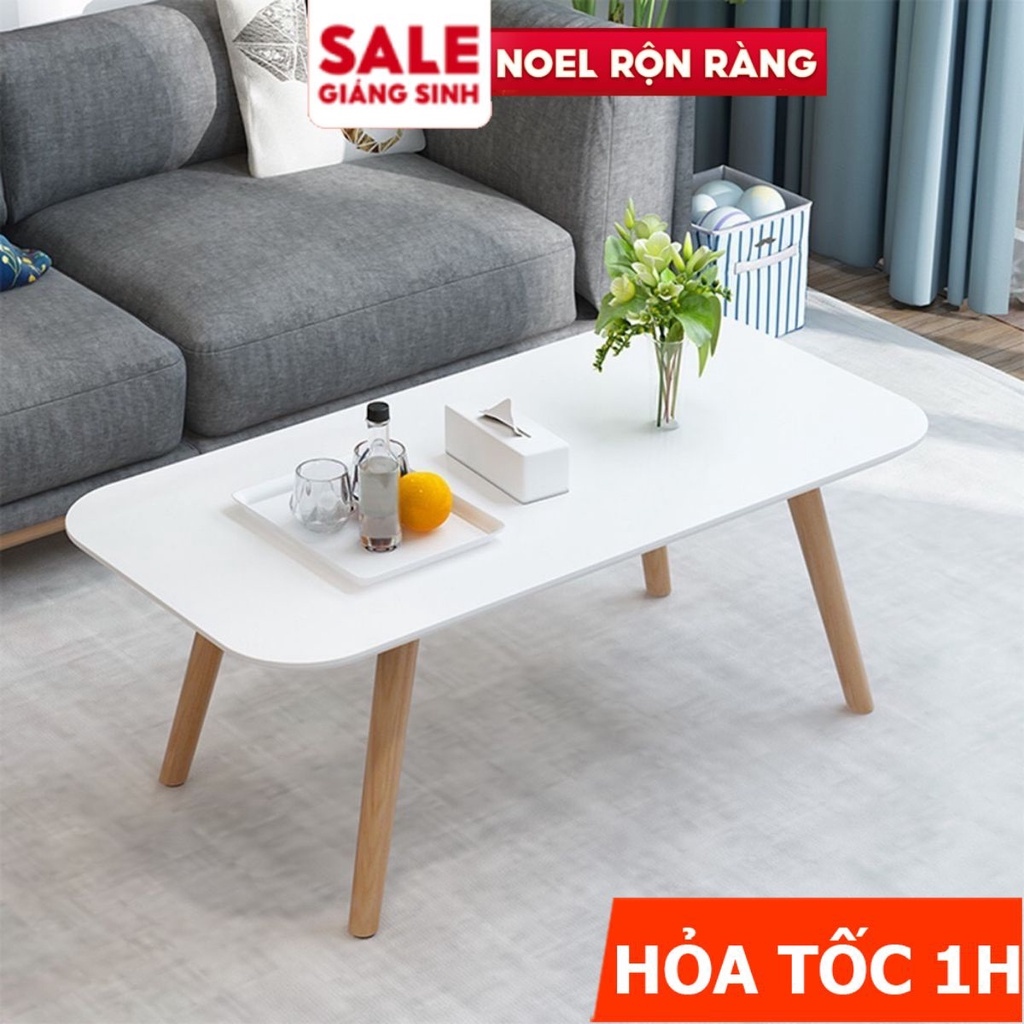 Bàn trà sofa/cafe chữ nhật mặt bàn bo góc cua mềm mại chân gỗ tự nhiên cao tựa bệt 30cm hoặc cao 40cm