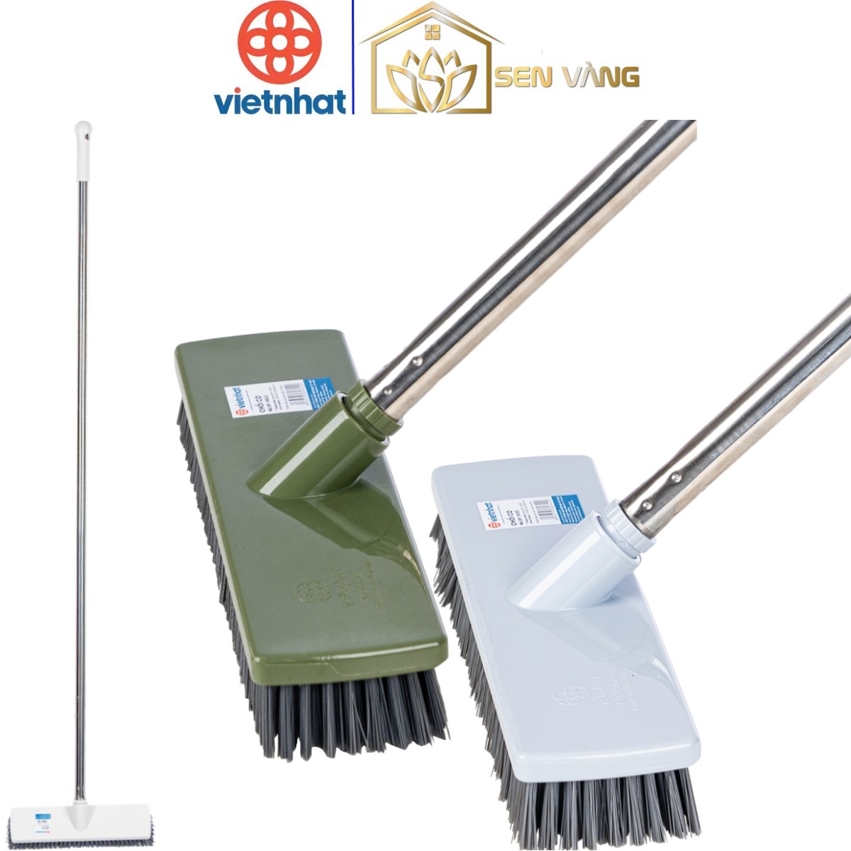 Chổi cước cán dài 130cm nhựa VIỆT NHẬT - Cán inox, cọ sàn, chà rong rêu, quét nước nhà tắm - 9502