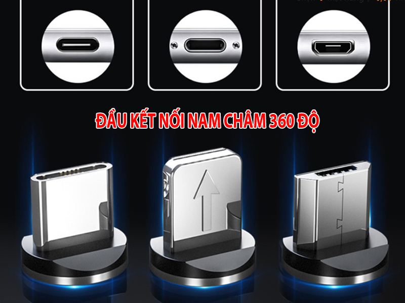 Đầu kết nối nam châm 360 độ tròn sạc điện thoại