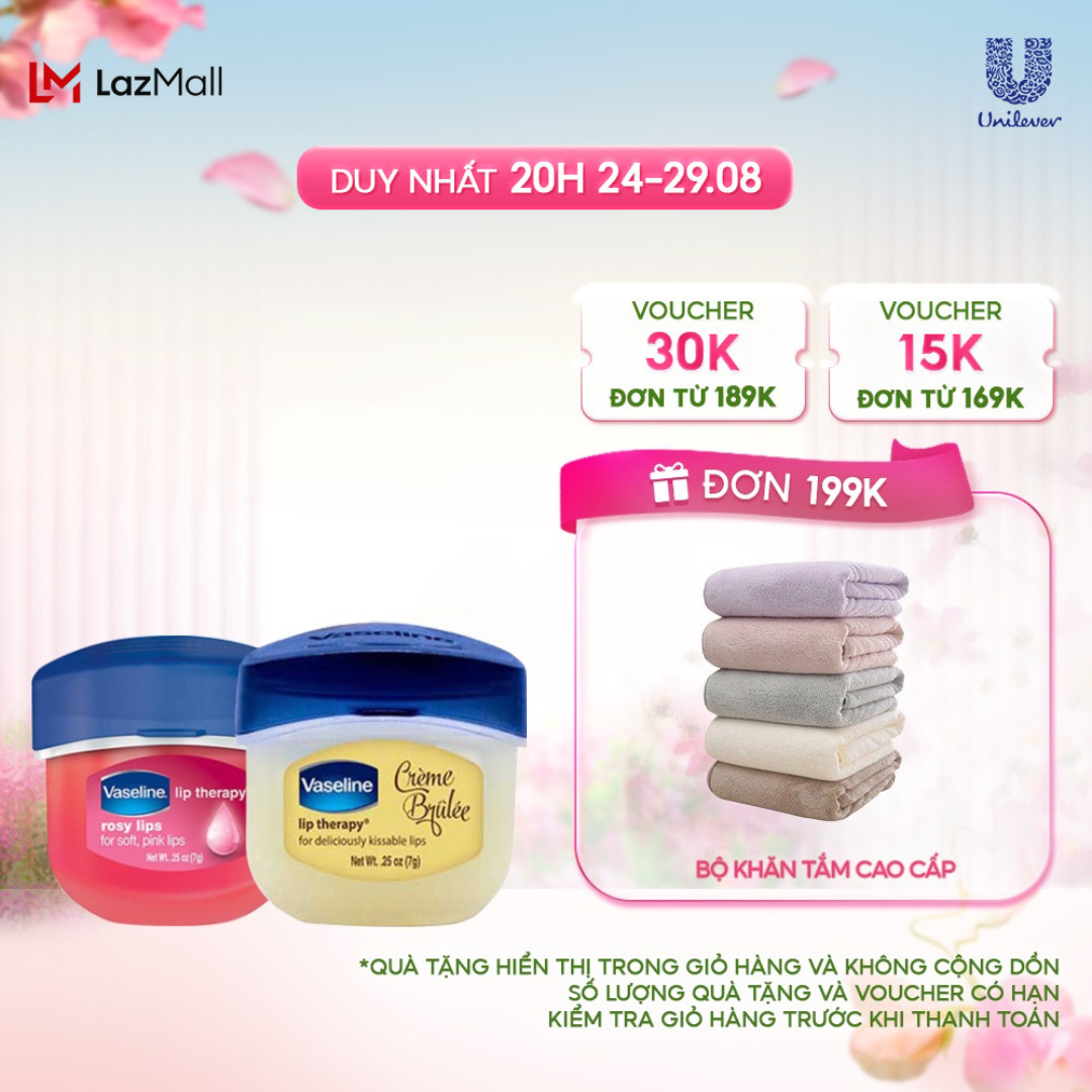 Bộ 2 sáp dưỡng môi Vaseline dạng hũ: Hồng Xinh và Ngọt Ngào