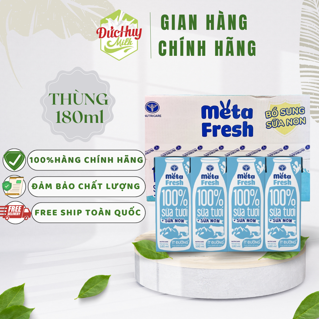 Thùng sữa tươi chứa sữa non Nutricare Meta FRESH ít đường (110ml /180ml x 48 hộp)