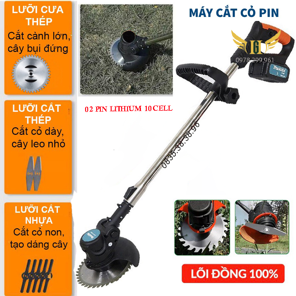 Máy cắt cỏ, tỉa cành cầm tay pin khủng 10 cell, hàng cao cấp - động cơ mạnh mẽ tặng 8 lưỡi cắt