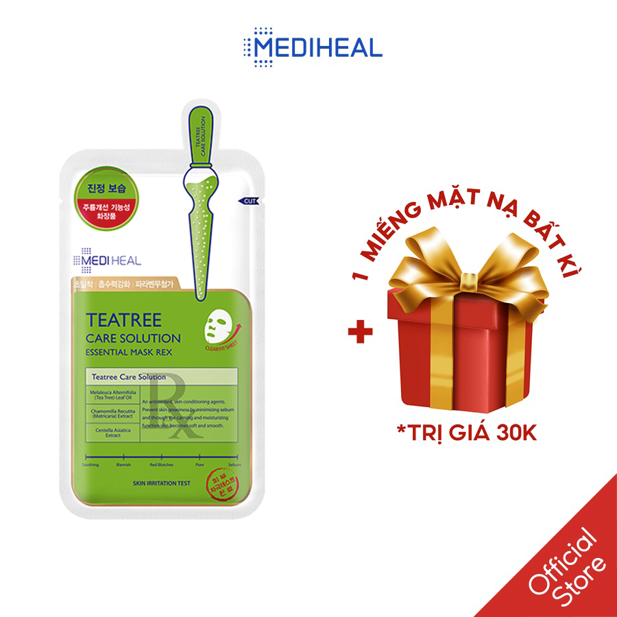 Mặt nạ tinh chất tràm trà ngăn ngừa mụn mediheal tea tree care solution essential mask rex 24ml