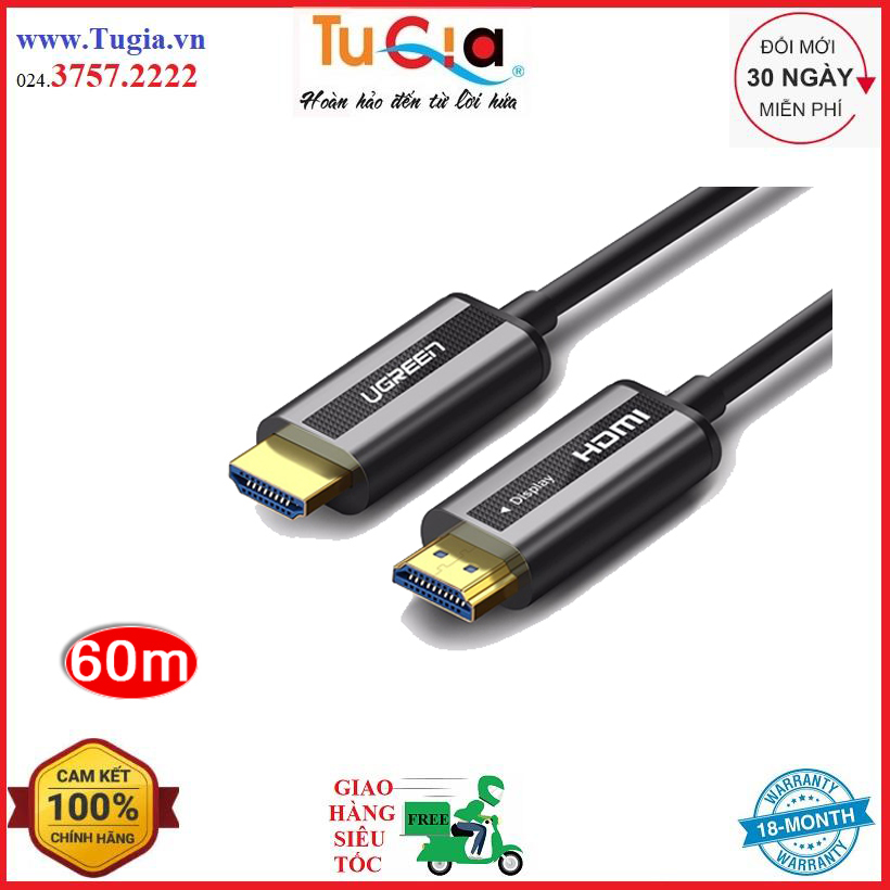 Cáp hdmi 2.0 sợi quang dài 60m hỗ trợ 4k60hz hdr ugreen 50220 - hàng chính hãng