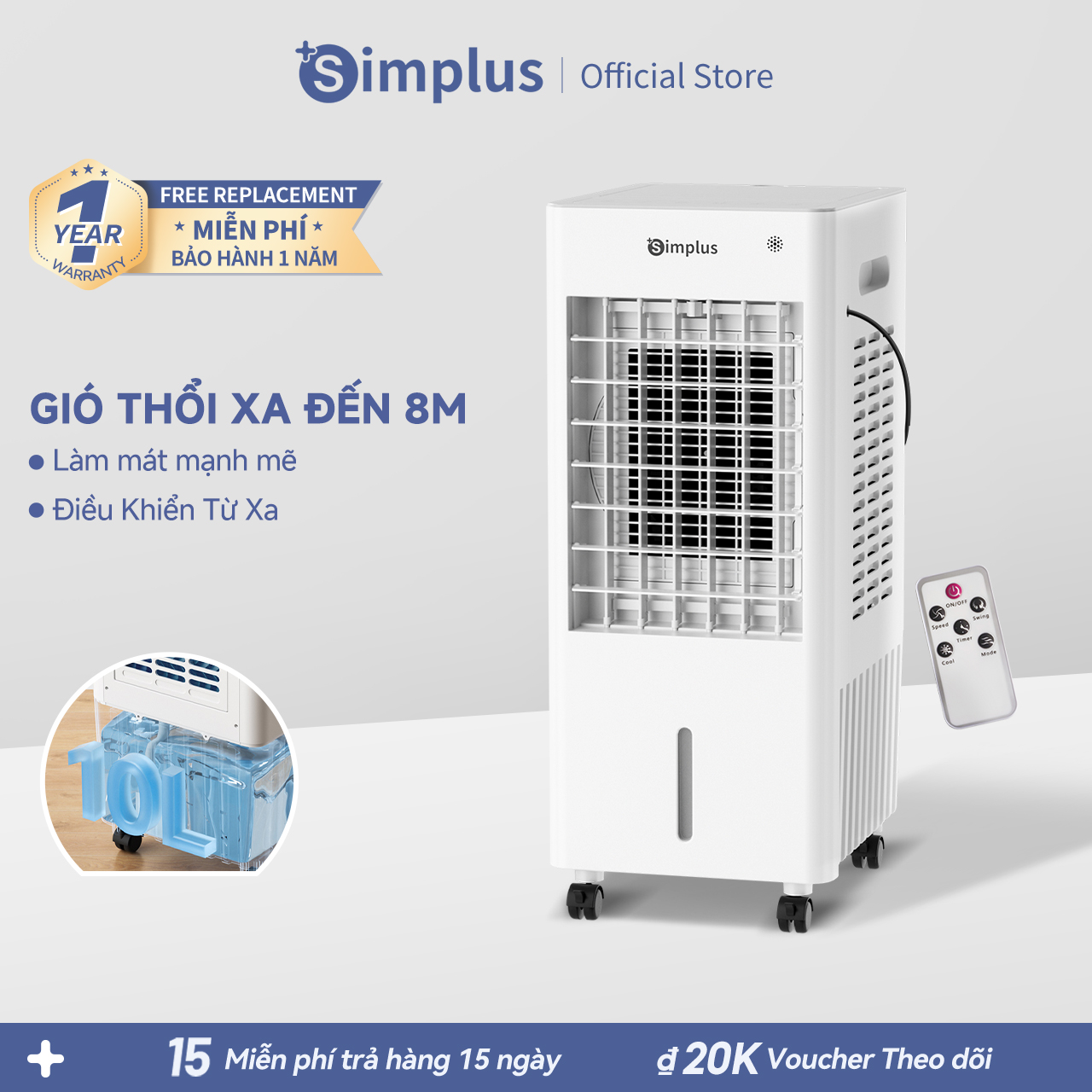   New Arrival  Simplus Quạt làm mát Quạt điều hòa cho gia đình Bình nước 10L Điều khiển từ xa Quạt điều hòa LFSH004 
