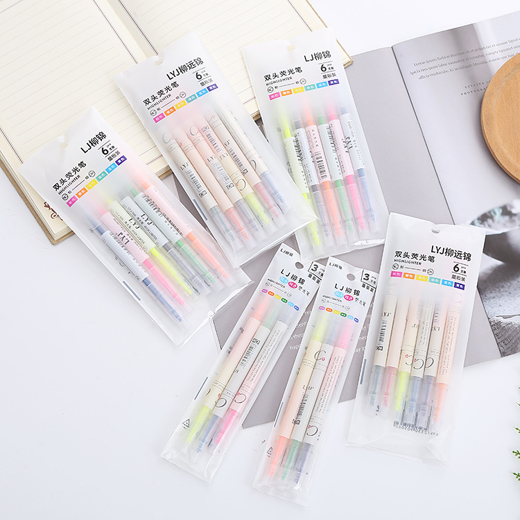 Bộ 6 cây bút 2 đầu highlight - bút dạ quang nhiều màu sắc loại 6 bút 6 màu và 6 bút 12 màu
