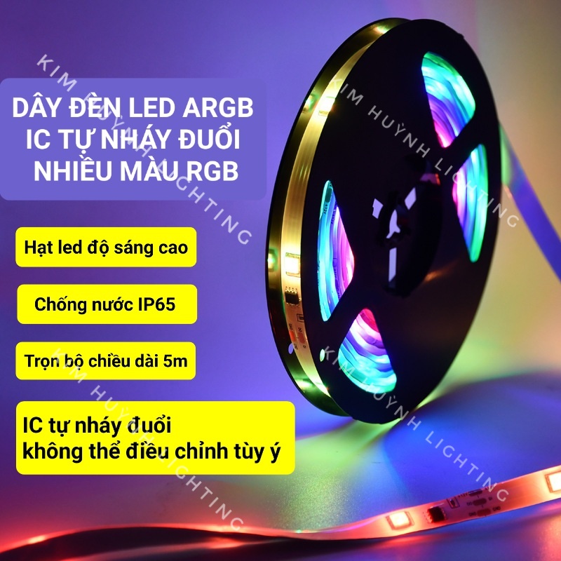 Bộ đèn led rgb full màu dài 5m argb chạy hiệu ứng tự động
