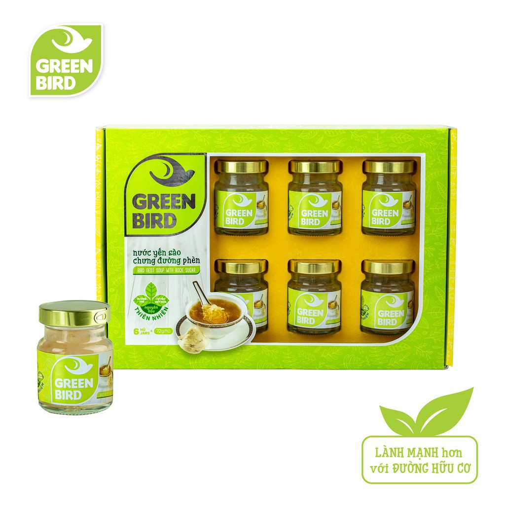 Hộp quà Nước Yến Sào Chưng Đường Phèn Green Bird - NUTRINEST - (6 hũ /72g)