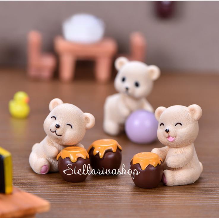 Mô hình gấu nâu dễ thương trang trí tiểu cảnh thủy sinh terrarium chậu cây cảnh sen đá bánh kem xương rồng