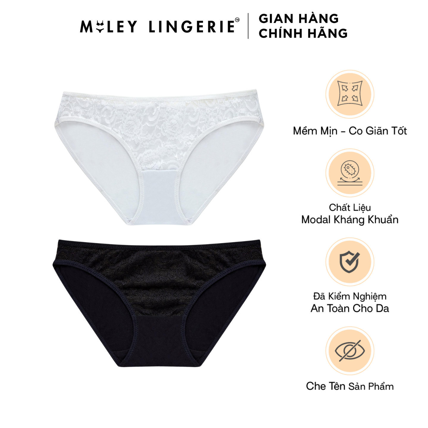 Bộ 2 Quần Modal Phối Ren Trước Lưng Thấp Kháng Khuẩn Tốt MILEY LINGERIE