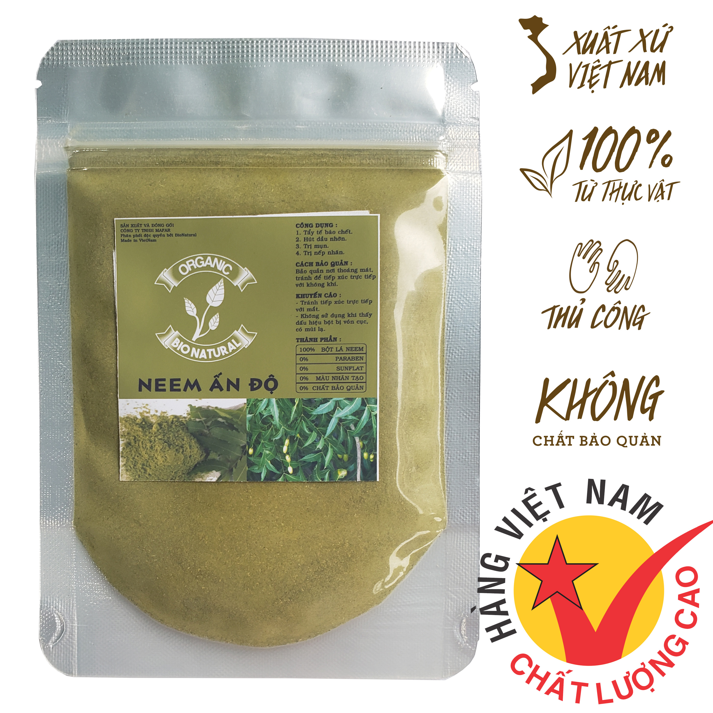 Bionaturalvn] bột đắp mặt nạ lá nem ấn độ handmade 50gr