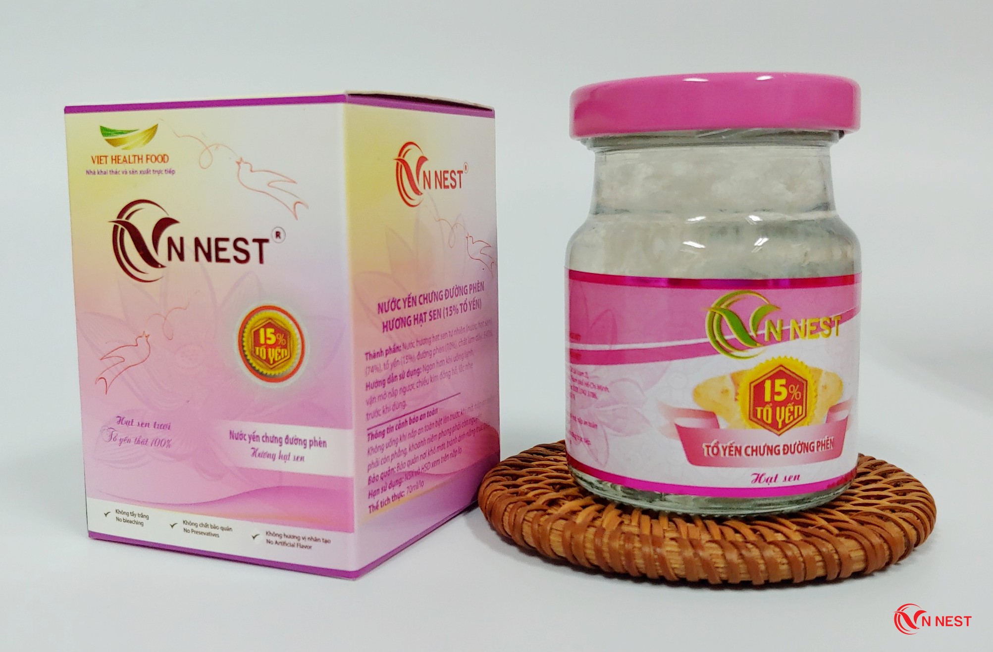 Yến chưng hạt sen - Yến chưng sẵn 15% tổ yến/lọ 70ml VNNEST - Yến sào nguyên chất chính hãng