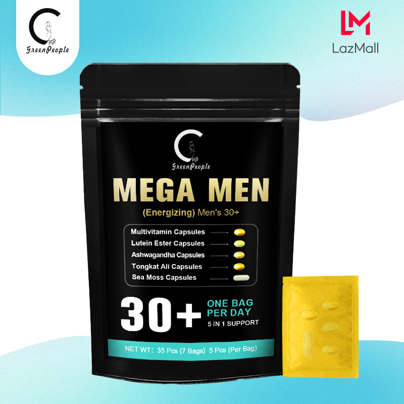GPGP GreenPeople MEGA Men with Tongkat Ali, Ashwagandha, Multiple Vitamins, Lutein, Sea Moss 5 IN 1 Enhance Immunity, Brain & Relieve Stress Daily Vitamin Supplement